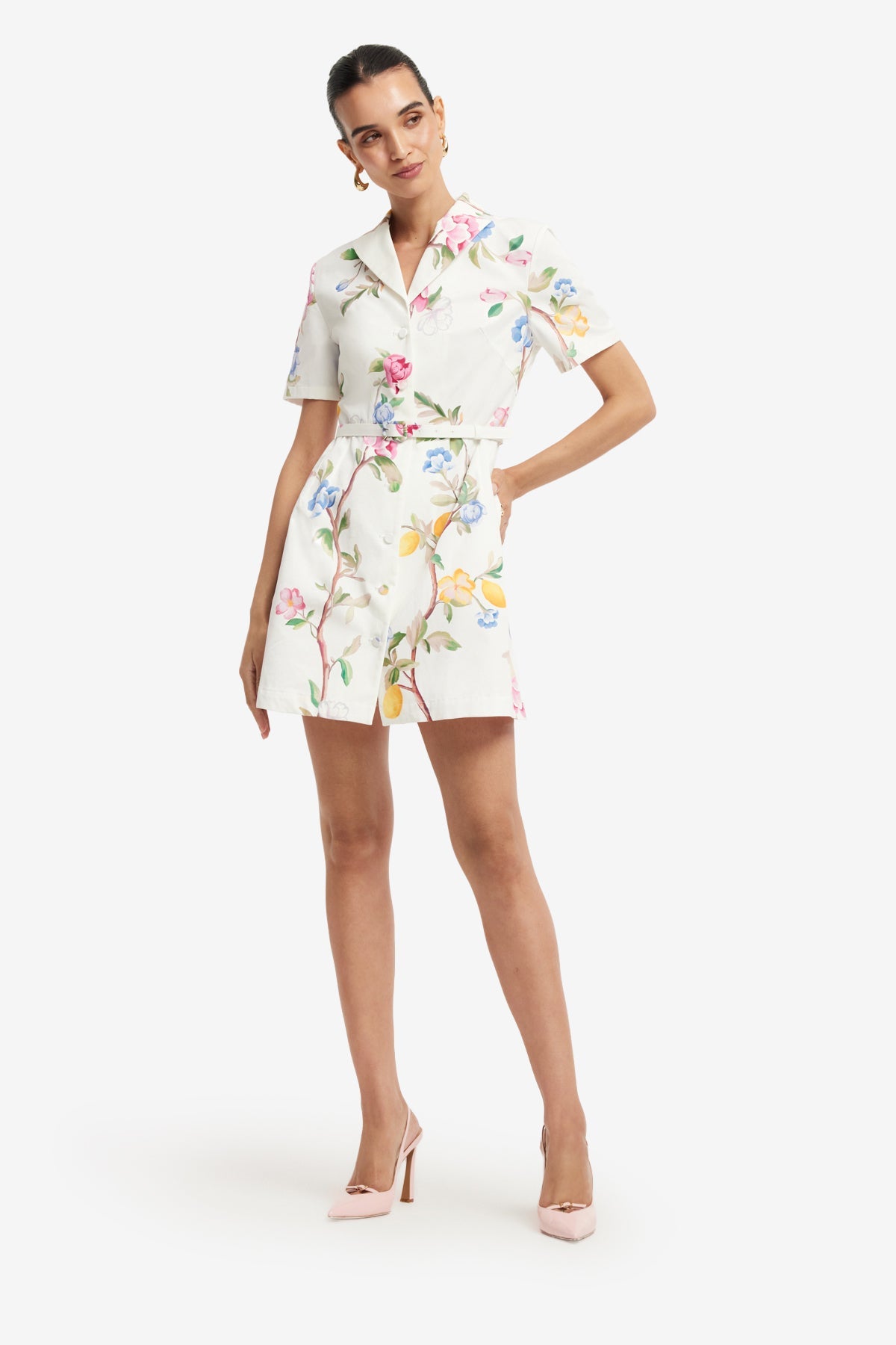 Brigitte Mini Dress - Lemon Vine Print in Snow – LEO LIN