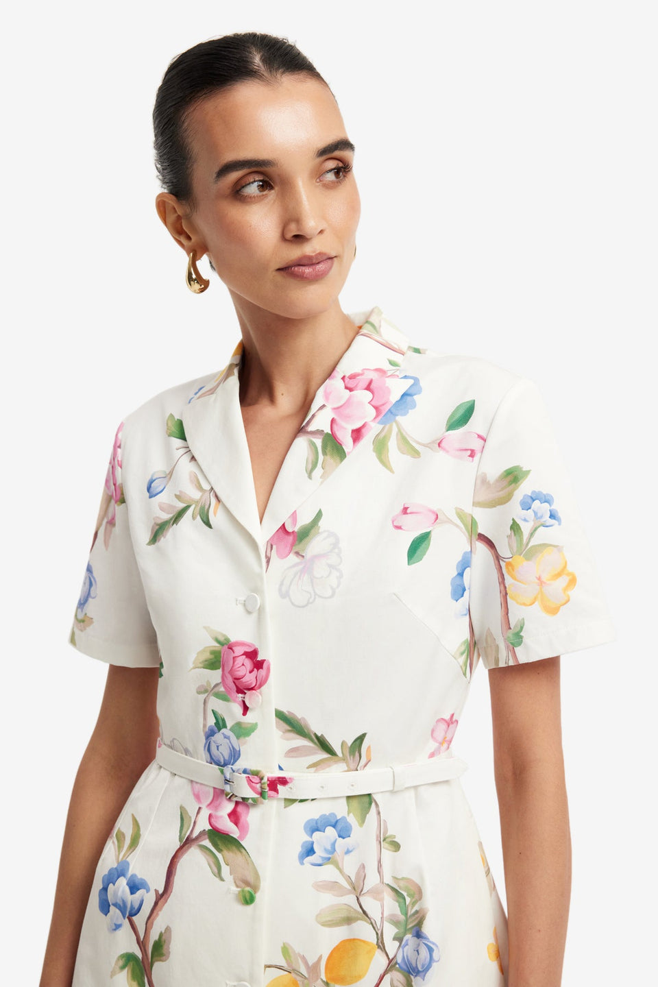 Exclusive LEO LIN Brigitte Mini Dress - Lemon Vine Print in Snow