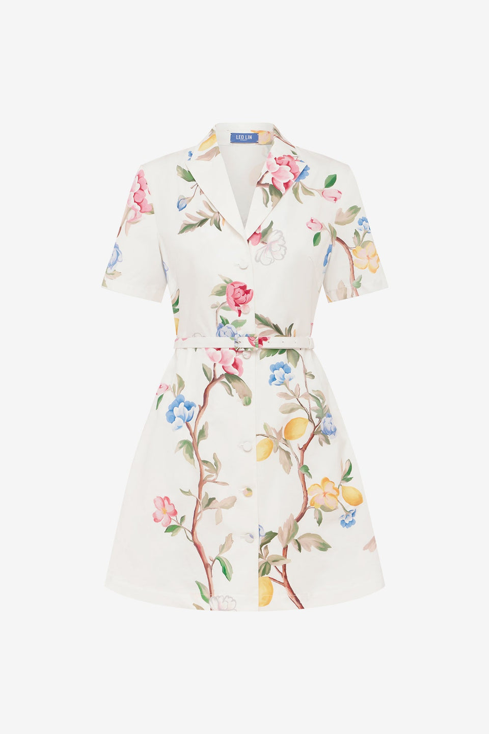 Exclusive LEO LIN Brigitte Mini Dress - Lemon Vine Print in Snow