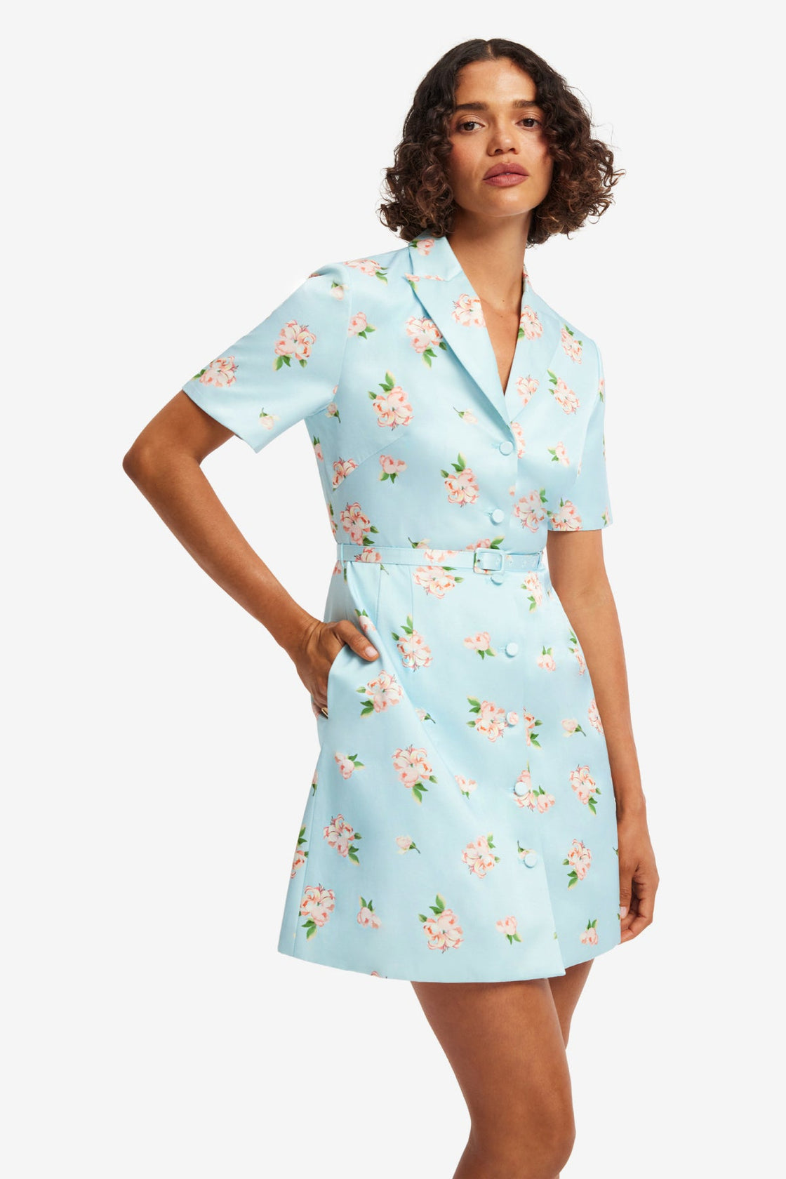 blue ditsy floral mini dress Ditsy Blue Floral Babydoll Mini Dress for Homecoming