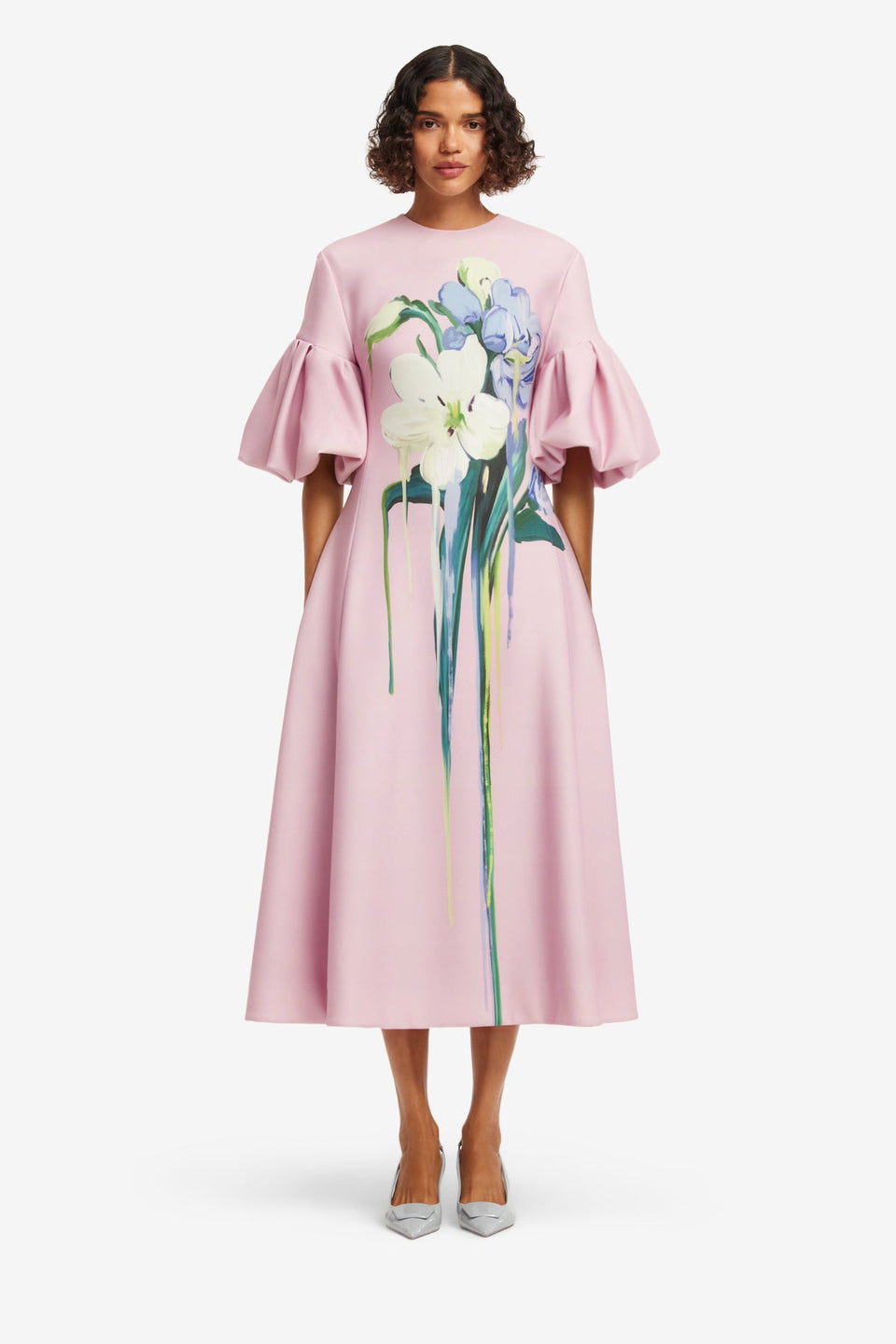 Everly Midi Dress - Bouquet Print in Pastel Pink Dress Midi