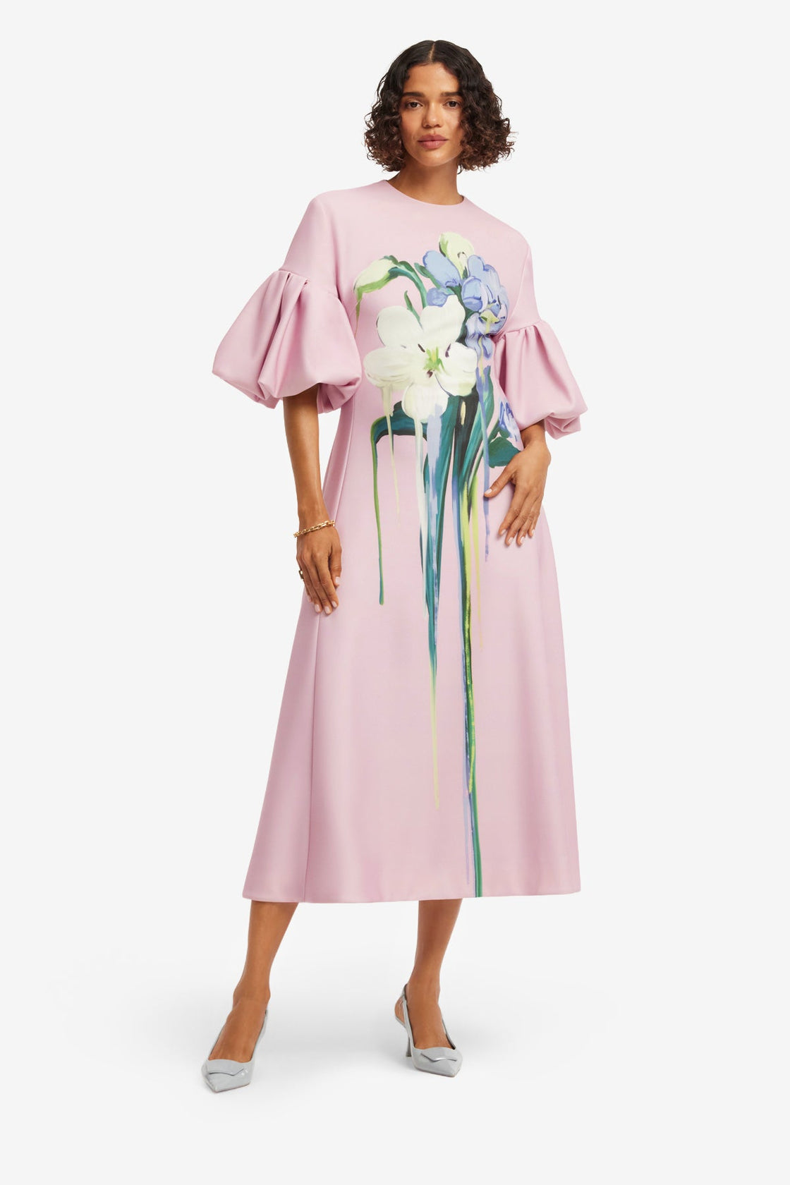 Everly Midi Dress - Bouquet Print in Pastel Pink Dress Midi
