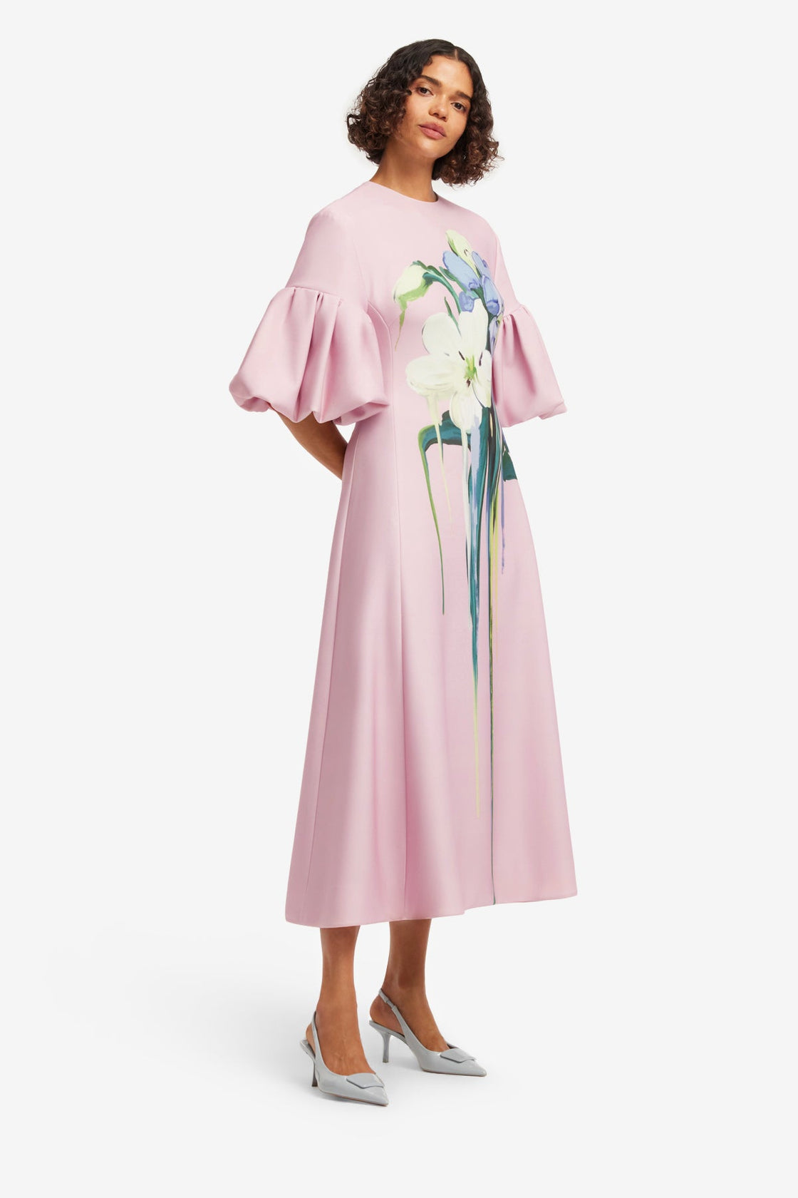 Everly Midi Dress - Bouquet Print in Pastel Pink Dress Midi