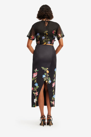Riley Sleeve Top - Lemon Vine Print in Ebony Tops