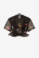 Riley Sleeve Top - Lemon Vine Print in Ebony Tops