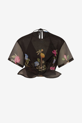 Riley Sleeve Top - Lemon Vine Print in Ebony Tops