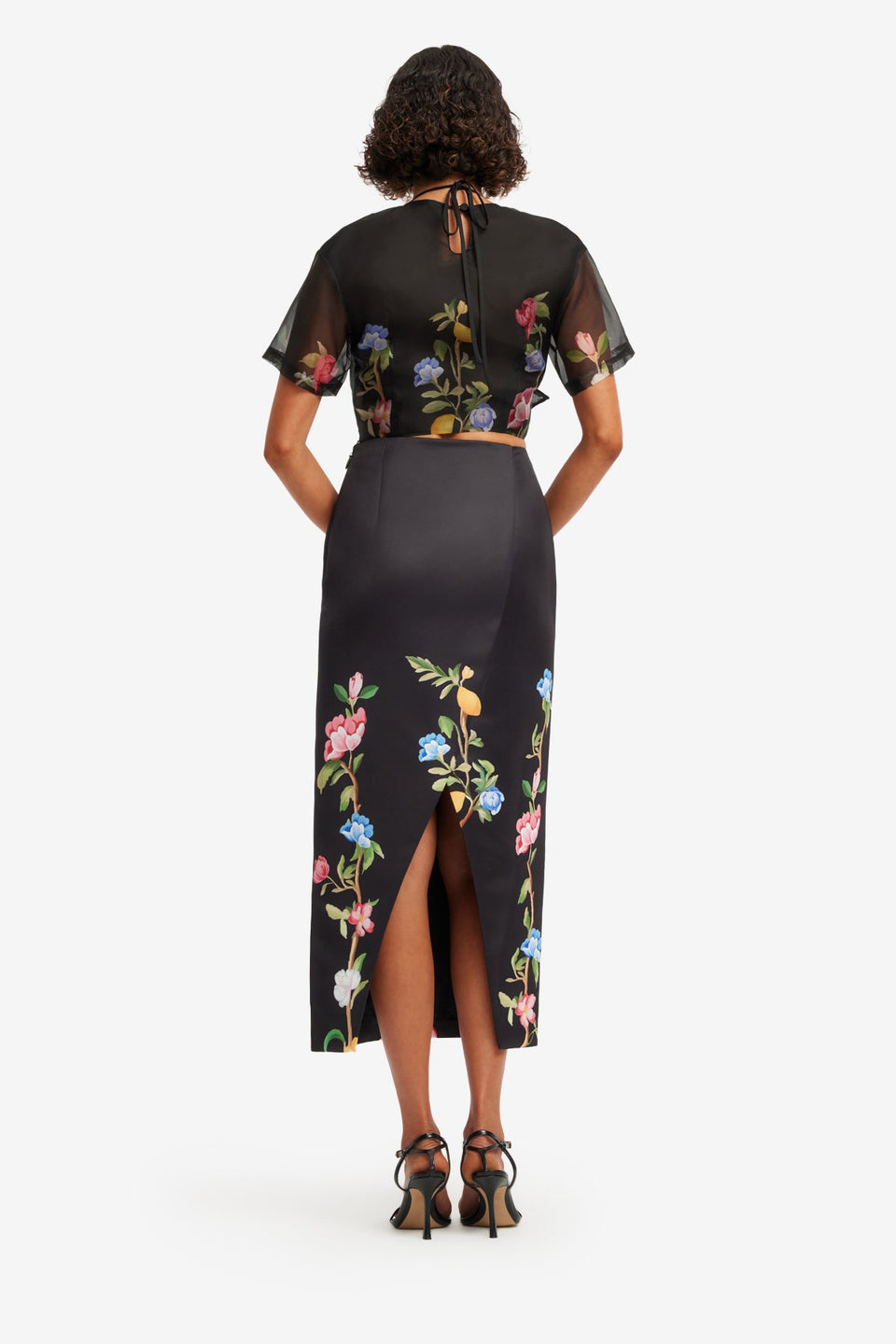 Quinn Midi Skirt - Lemon Vine Print in Ebony Skirts
