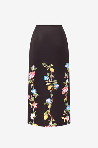 Quinn Midi Skirt - Lemon Vine Print in Ebony Skirts