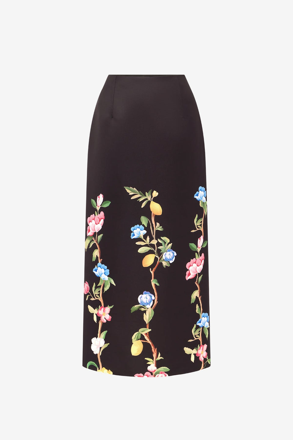 Quinn Midi Skirt - Lemon Vine Print in Ebony Skirts
