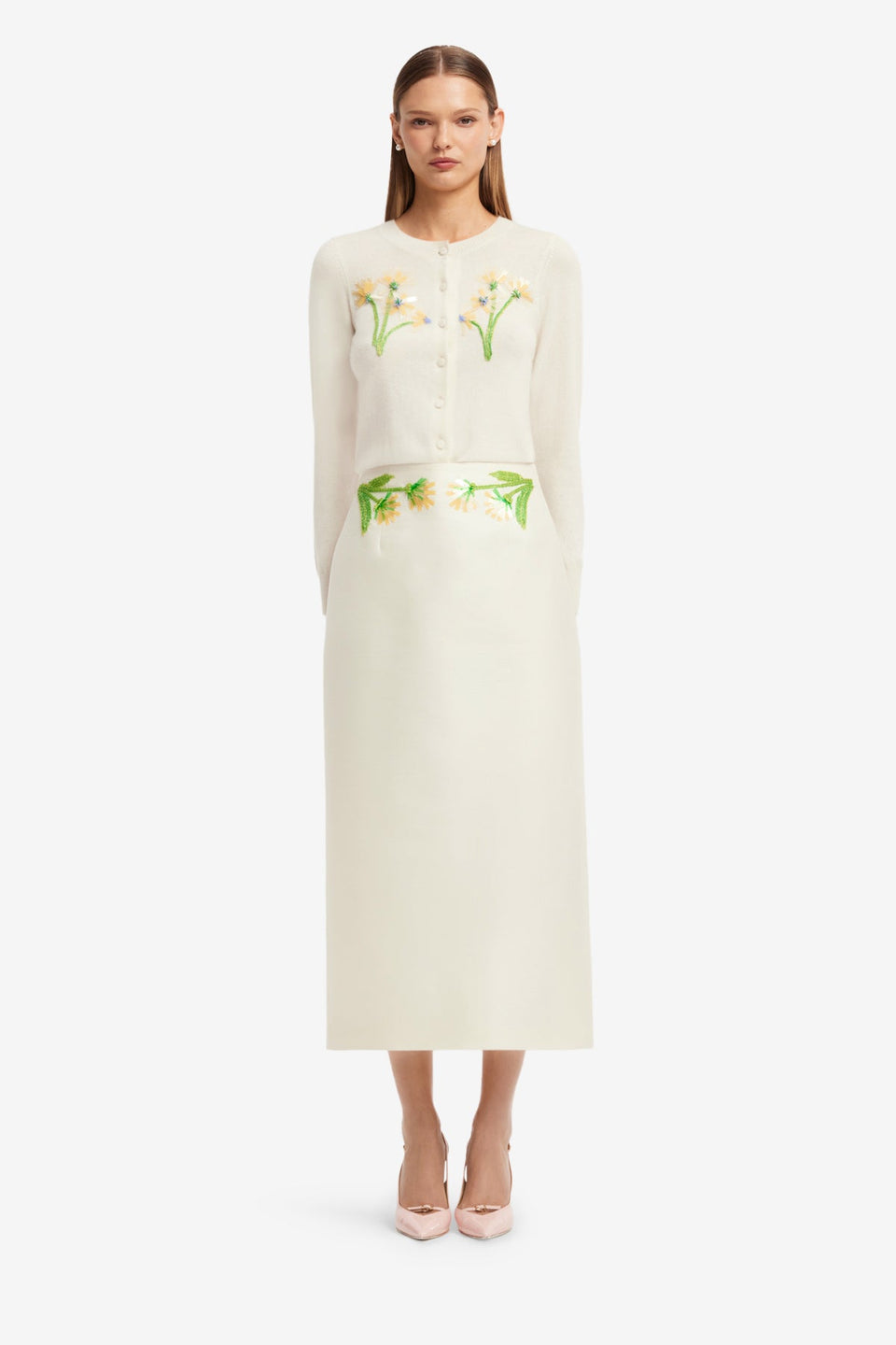 Exclusive LEO LIN Quinn Embellished Wool Midi Skirt - Wildflower