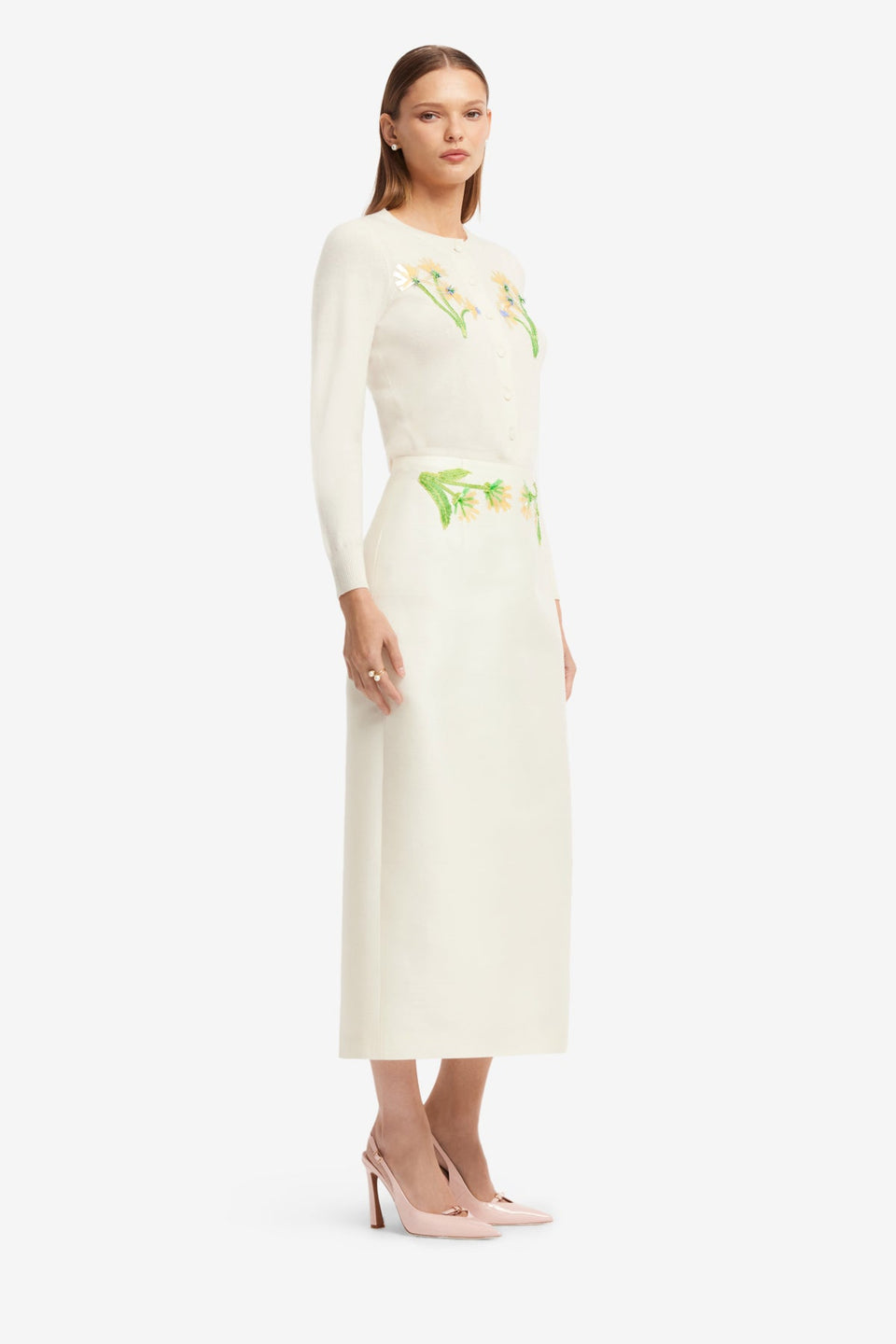 Exclusive LEO LIN Quinn Embellished Wool Midi Skirt - Wildflower