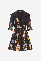 Genevieve Sleeve Mini Dress - Lemon Vine Print in Ebony Dress Mini