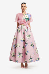 Victoria Puff Maxi Skirt - Bouquet Print in Pastel Pink Skirts