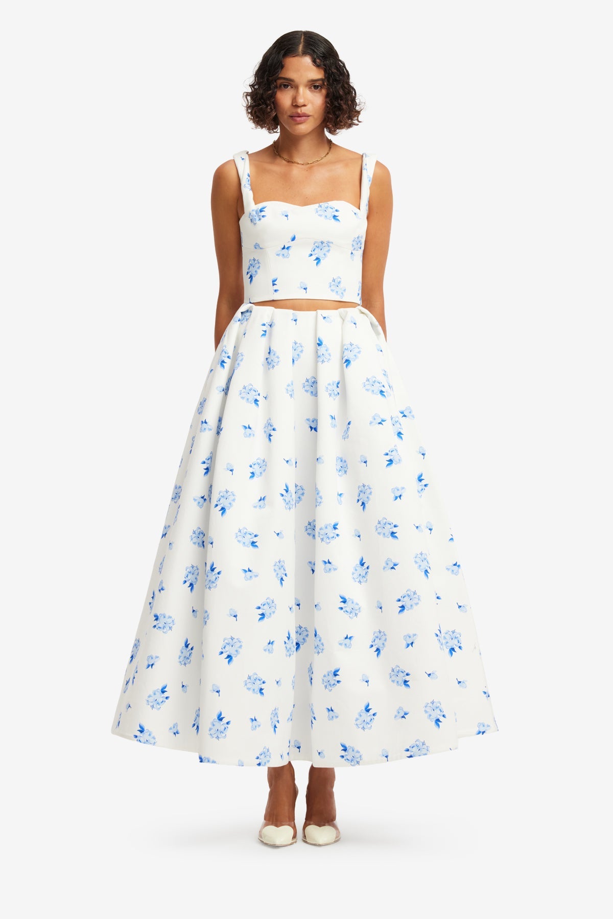 Victoria Puff Maxi Skirt - Ditsy Floral Print in Snow – LEO LIN