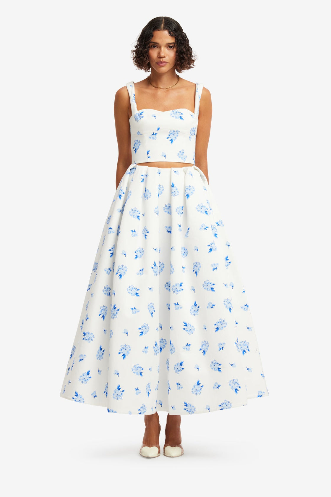 Victoria Puff Maxi Skirt - Ditsy Floral Print in Snow Skirts