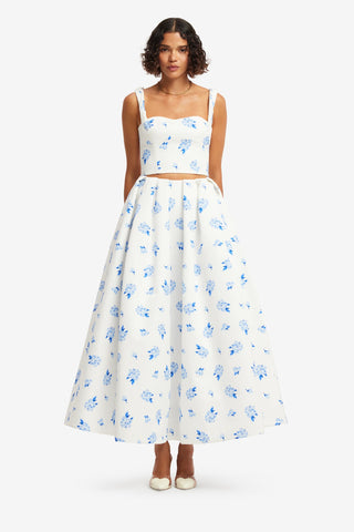 Victoria Puff Maxi Skirt - Ditsy Floral Print in Snow Skirts