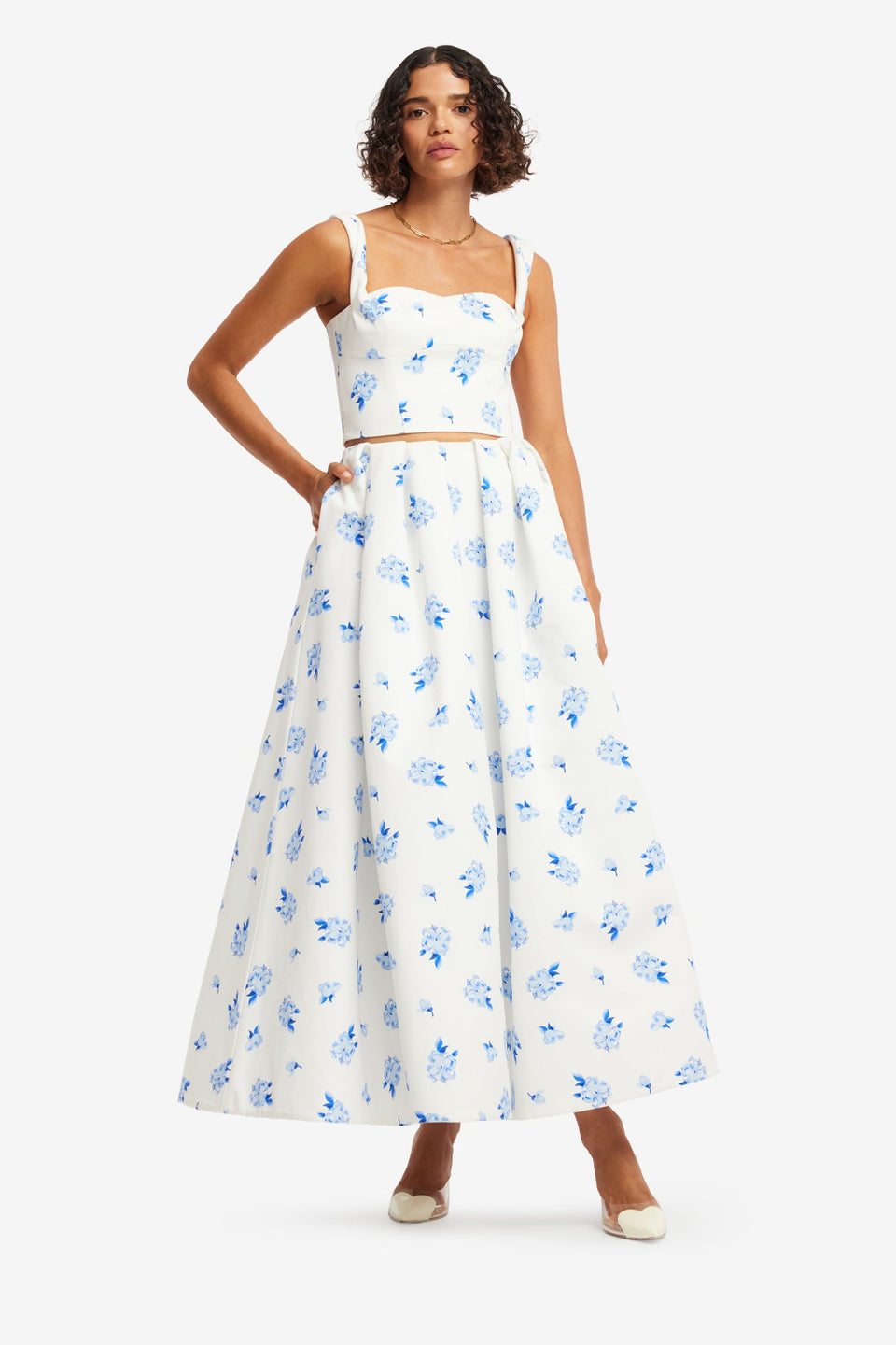 Victoria Puff Maxi Skirt - Ditsy Floral Print in Snow Skirts