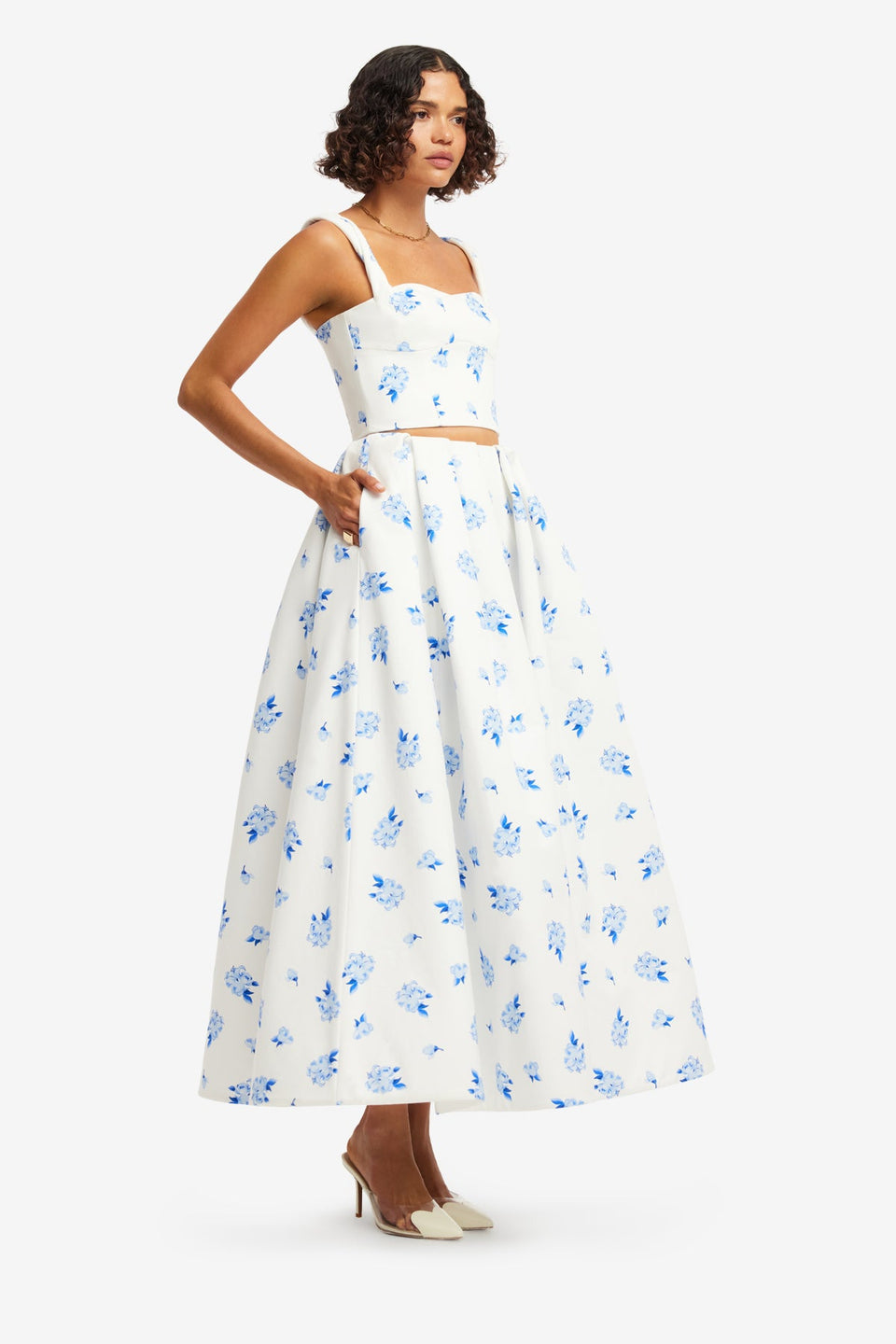 Victoria Puff Maxi Skirt - Ditsy Floral Print in Snow Skirts