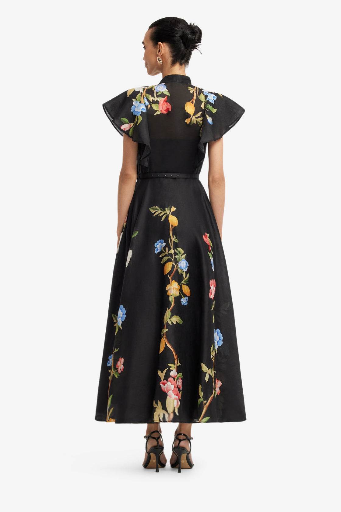 lemon midi dress with sleeves Elsie Flutter Sleeve Midi Dress