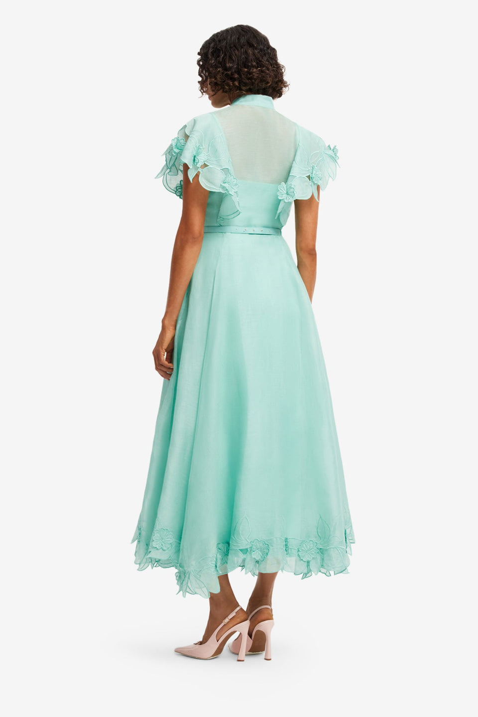 Elsie Appliqué Flutter Sleeve Maxi Dress - Pale Turquoise Dress Midi