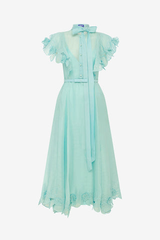 Elsie Appliqué Flutter Sleeve Maxi Dress - Pale Turquoise Dress Midi
