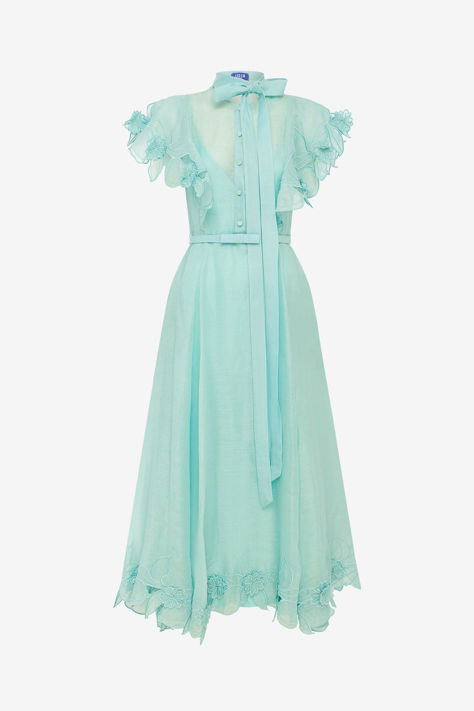 Elsie Appliqué Flutter Sleeve Maxi Dress - Pale Turquoise Dress Midi