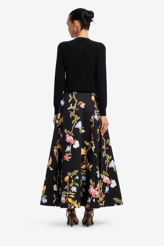 Claire Embellished Knit Cardigan - Lemon Vine Print in Ebony Tops