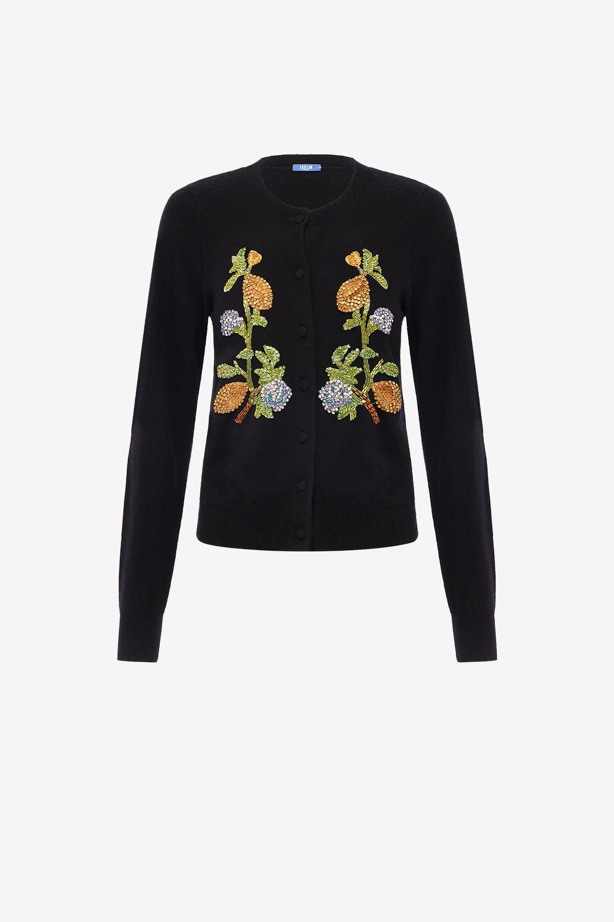 Claire Embellished Knit Cardigan - Lemon Vine Print in Ebony – LEO LIN