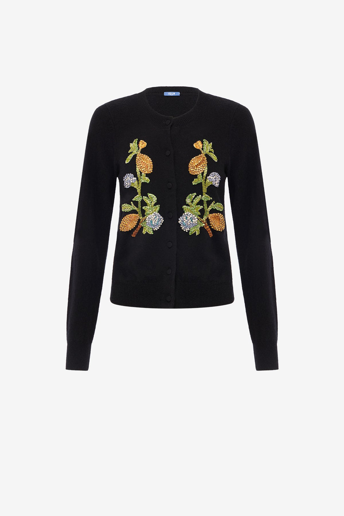 Claire Embellished Knit Cardigan - Lemon Vine Print in Ebony Tops