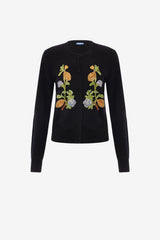 Claire Embellished Knit Cardigan - Lemon Vine Print in Ebony Tops
