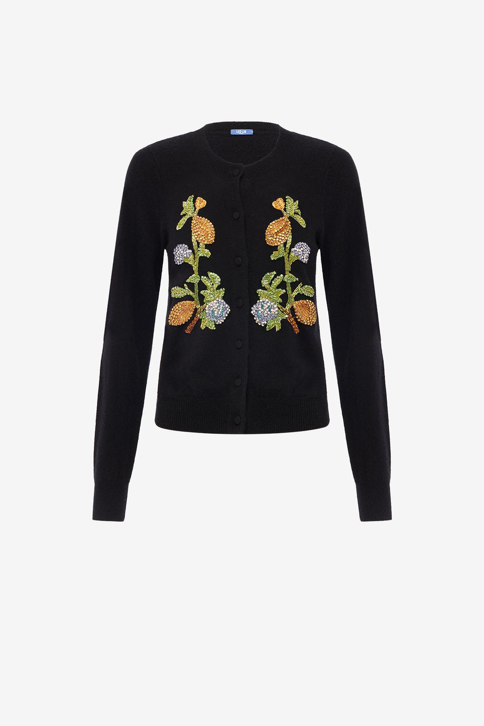 Claire Embellished Knit Cardigan - Lemon Vine Print in Ebony Tops