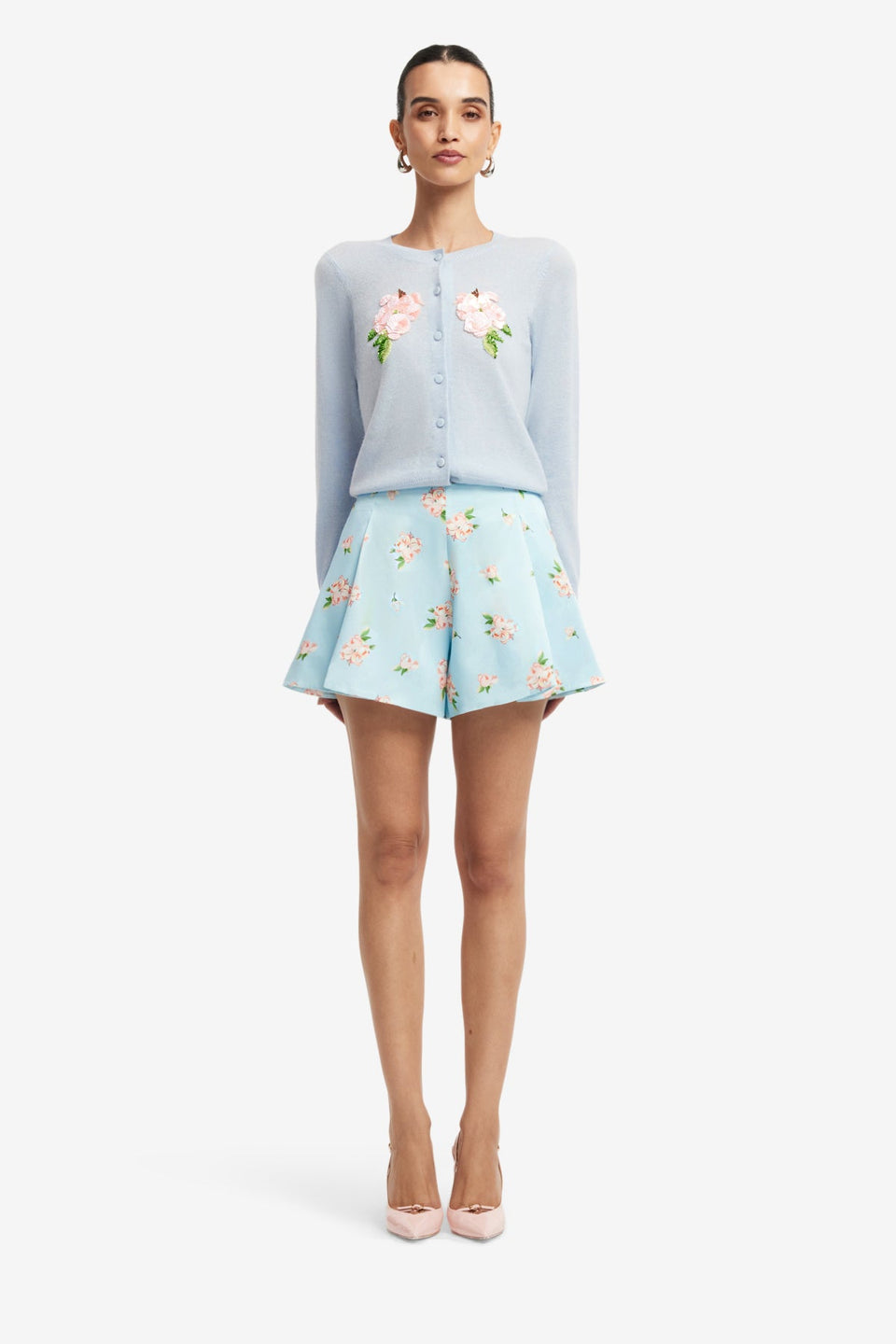 Exclusive LEO LIN Abby Shorts - Ditsy Floral Print in Blue