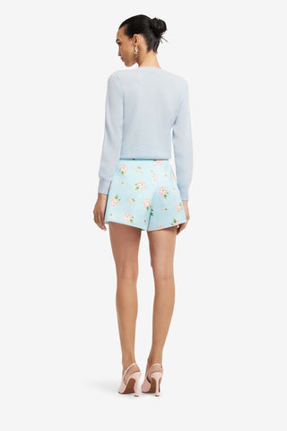Claire Embellished Knit Cardigan - Ditsy Floral Print in Blue Tops