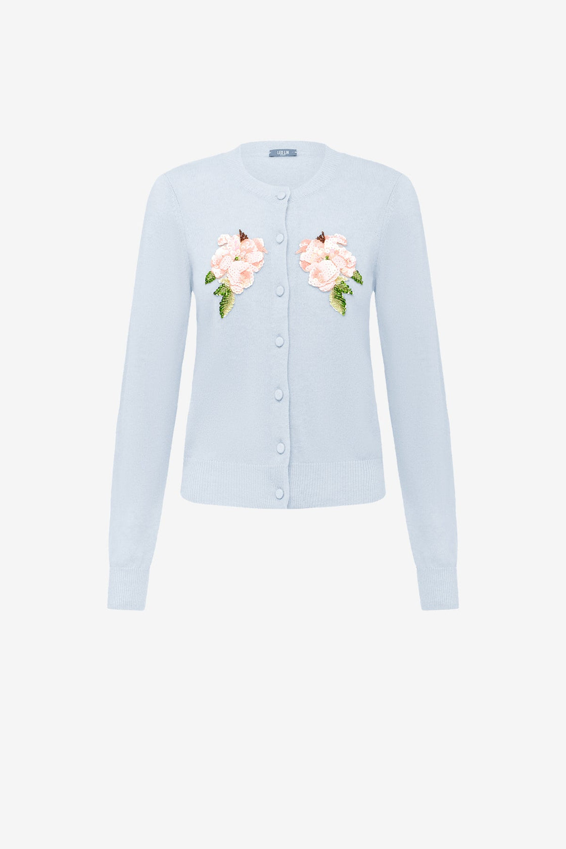 Claire Embellished Knit Cardigan - Ditsy Floral Print in Blue Tops