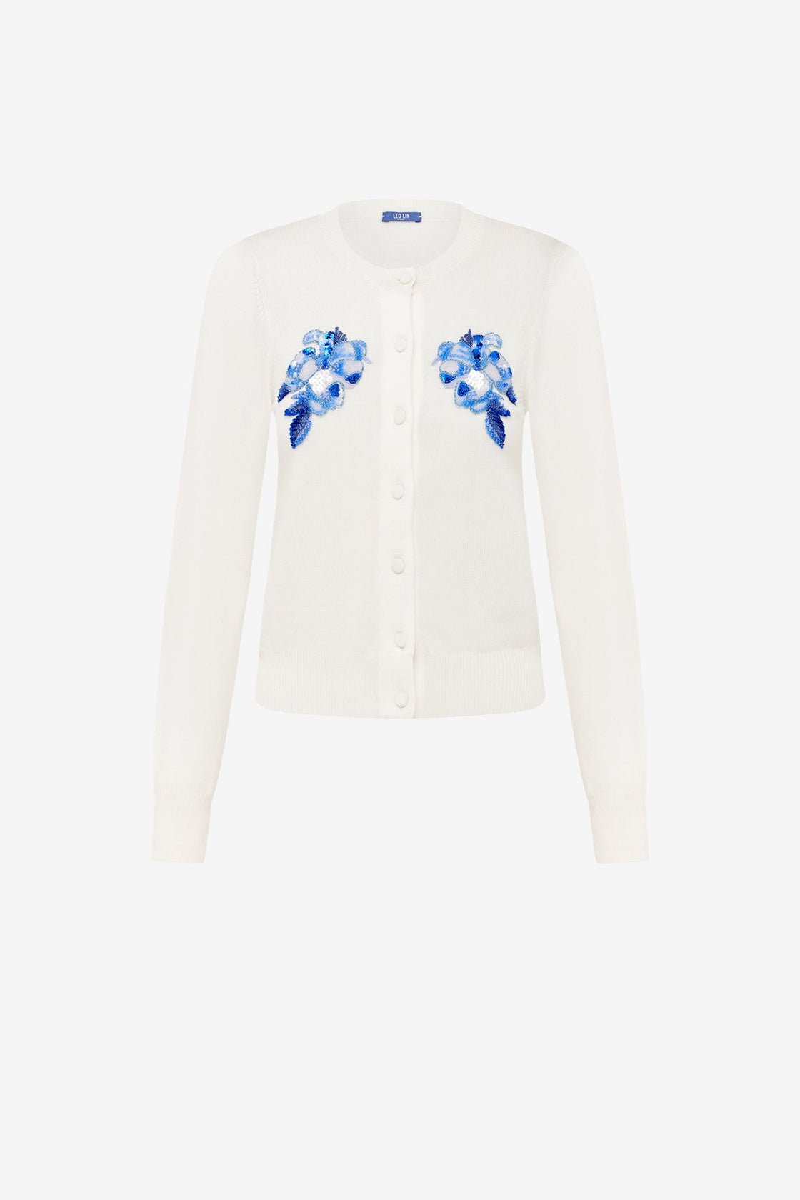 Claire Embellished Knit Cardigan - Ditsy Floral Print in Snow Tops