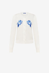 Claire Embellished Knit Cardigan - Ditsy Floral Print in Snow Tops