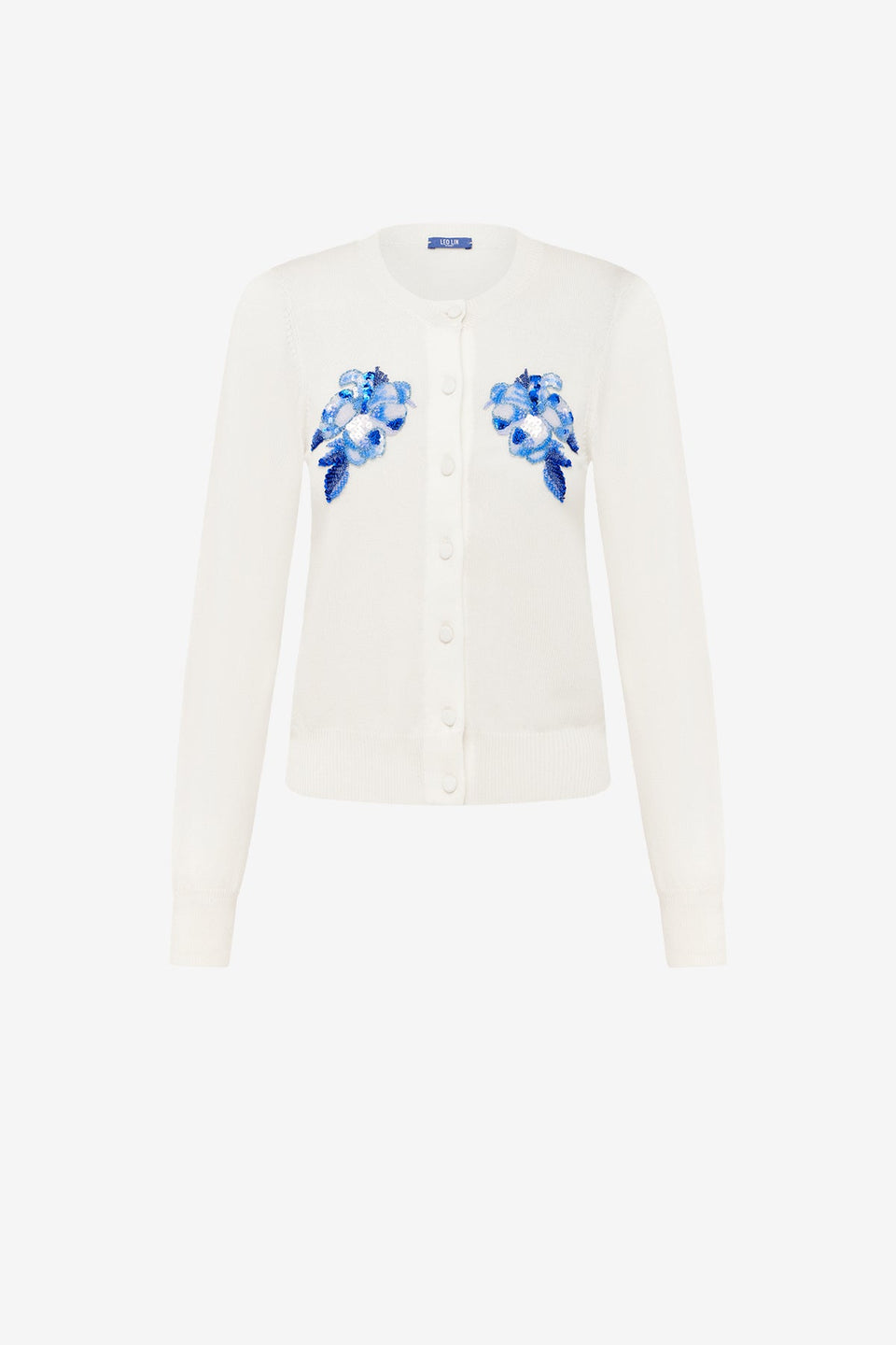 Claire Embellished Knit Cardigan - Ditsy Floral Print in Snow Tops