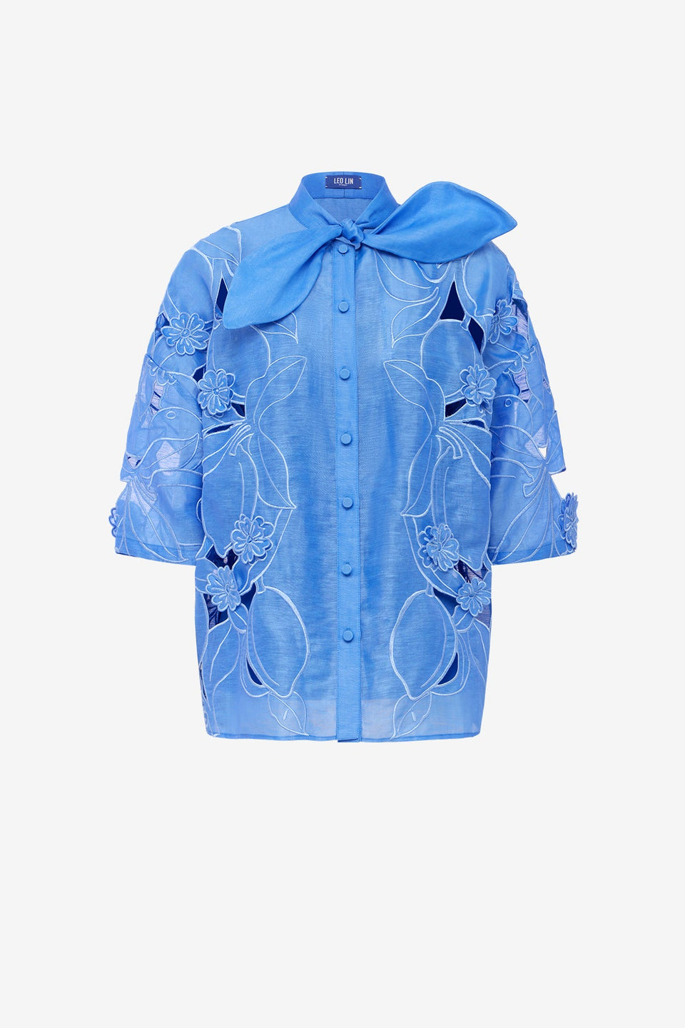 Brooklyn Appliqué Bow Puff Sleeve Top - Azure Tops