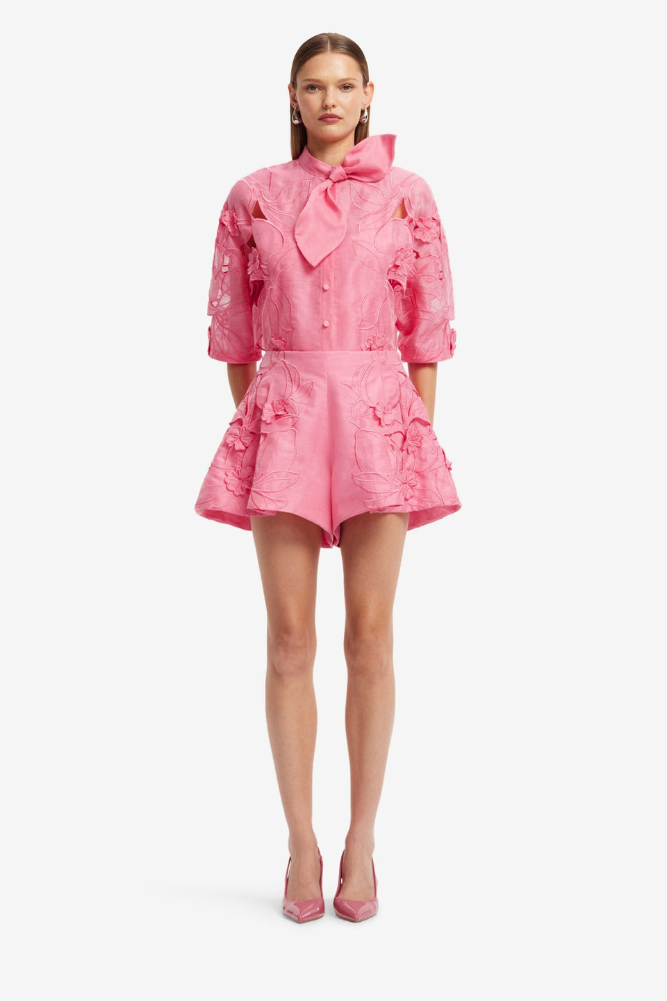 Exclusive LEO LIN Abby Applique Shorts - Fuchsia