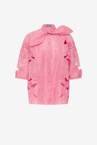 Brooklyn Appliqué Bow Puff Sleeve Top - Fuchsia Tops