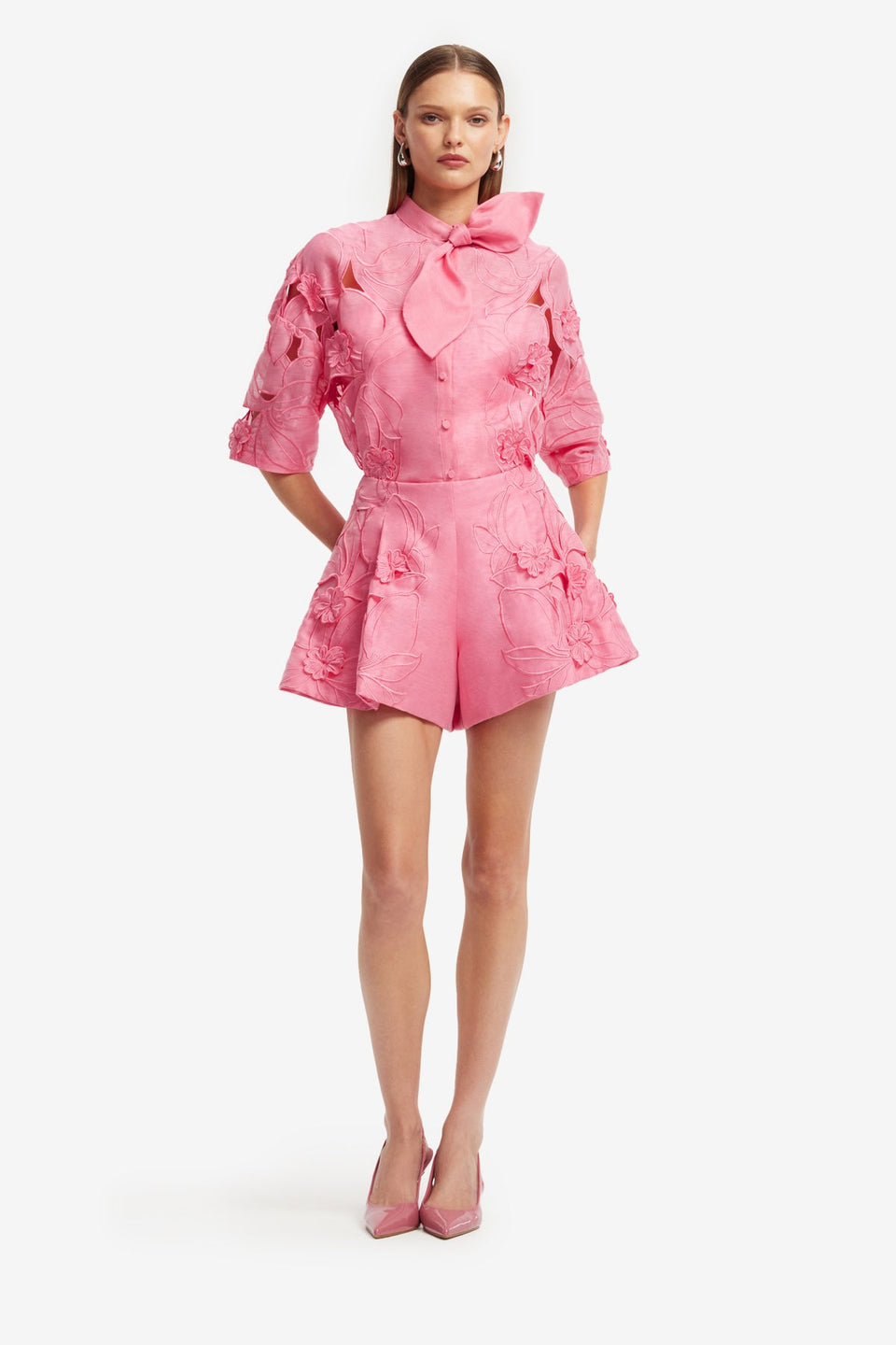 Exclusive LEO LIN Abby Applique Shorts - Fuchsia