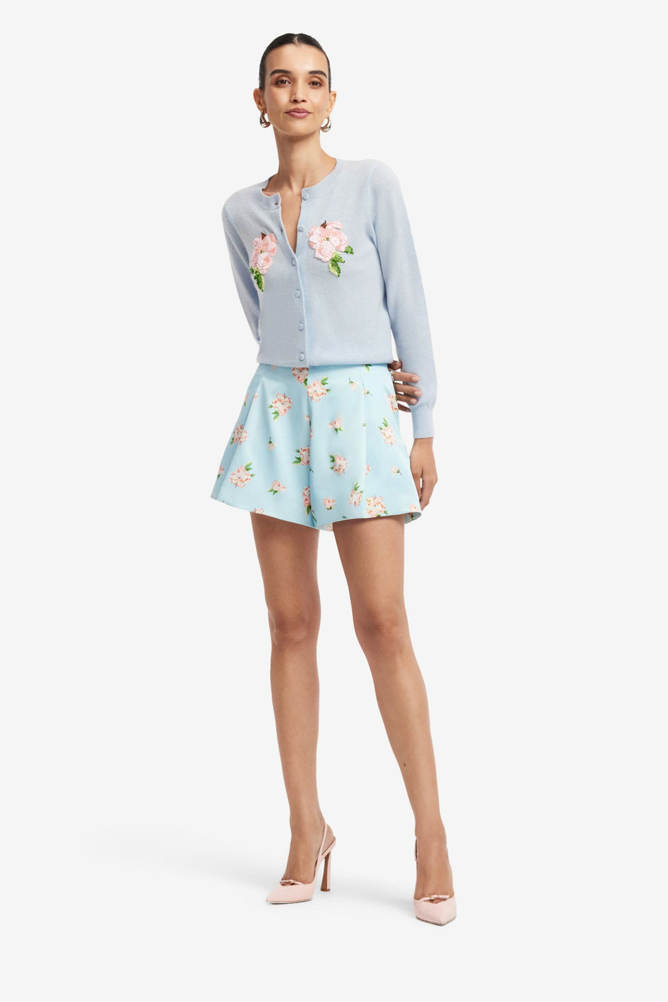 Exclusive LEO LIN Abby Shorts - Ditsy Floral Print in Blue