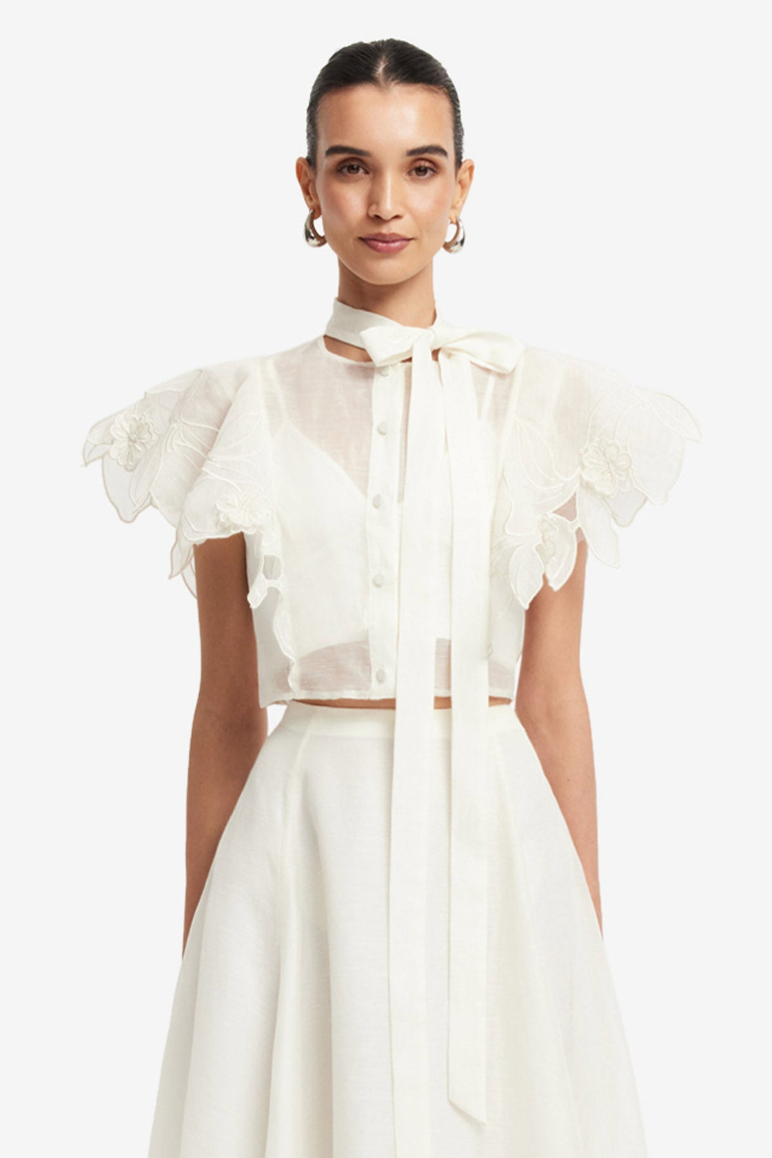 Jasmine Appliqué Flutter Sleeve Top - Snow Tops