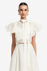 Jasmine Appliqué Flutter Sleeve Top - Snow Tops