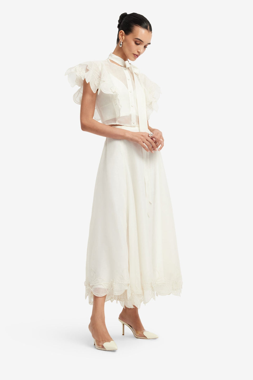 Jasmine Appliqué Flutter Sleeve Top - Snow Tops