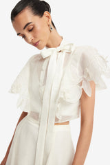 Jasmine Appliqué Flutter Sleeve Top - Snow Tops