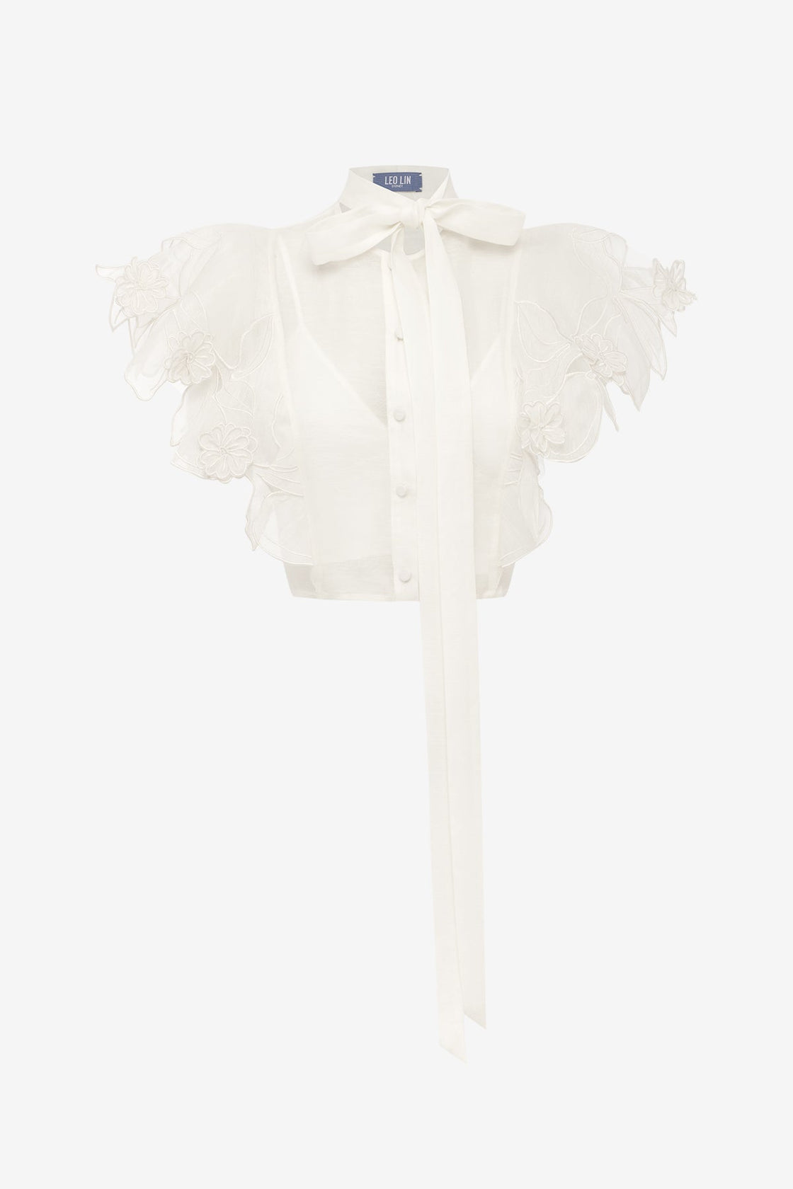 Jasmine Appliqué Flutter Sleeve Top - Snow Tops