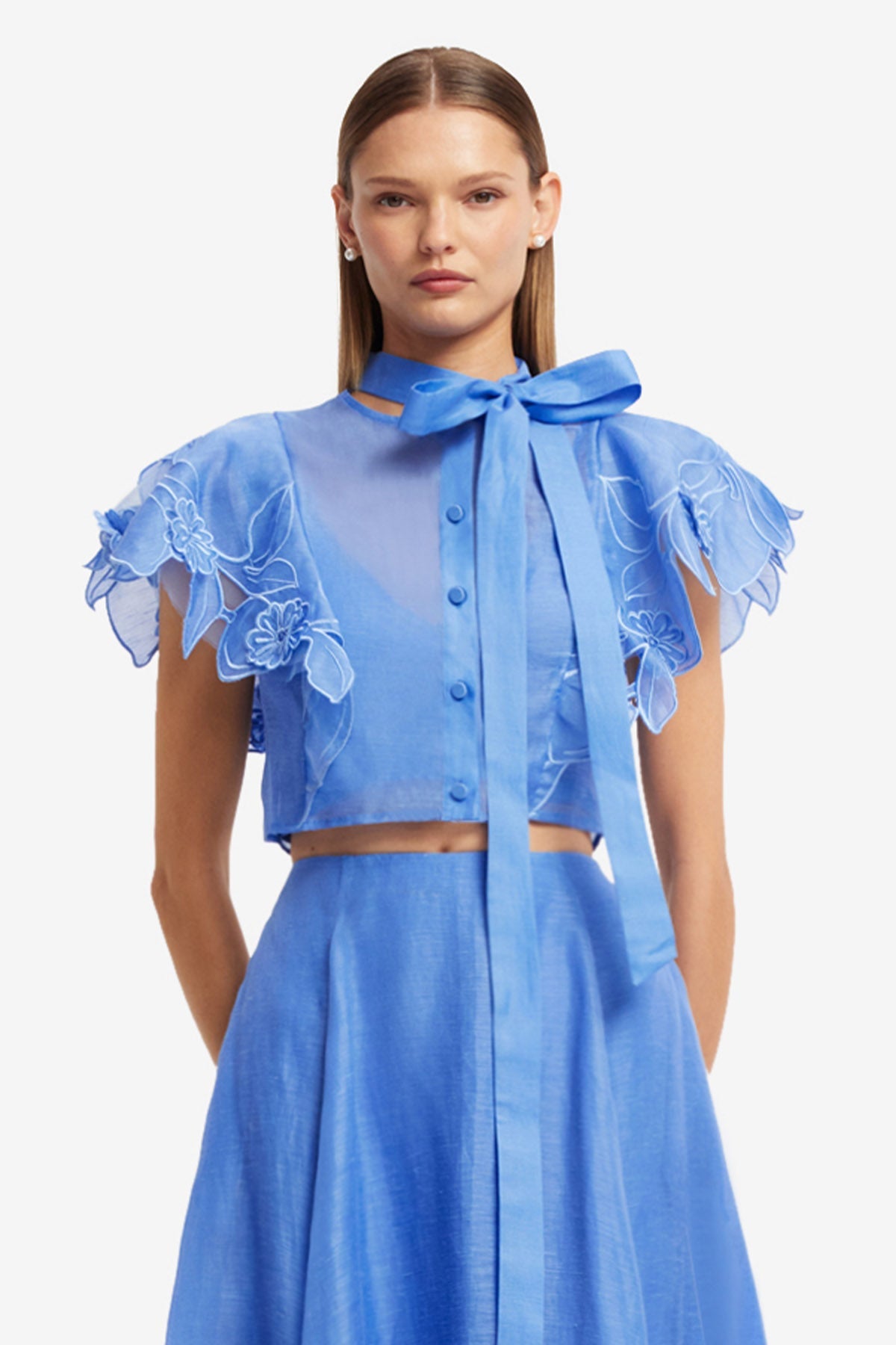 Jasmine Appliqué Flutter Sleeve Top - Azure – LEO LIN
