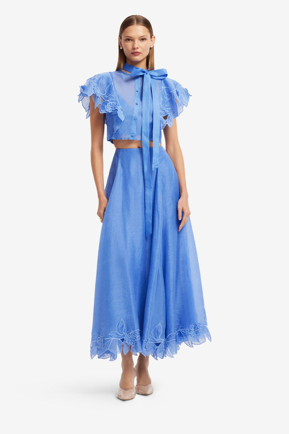 Jasmine Appliqué Flutter Sleeve Top - Azure Tops