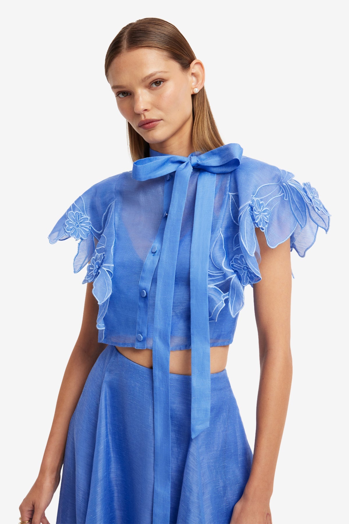 Jasmine Appliqué Flutter Sleeve Top - Azure – LEO LIN